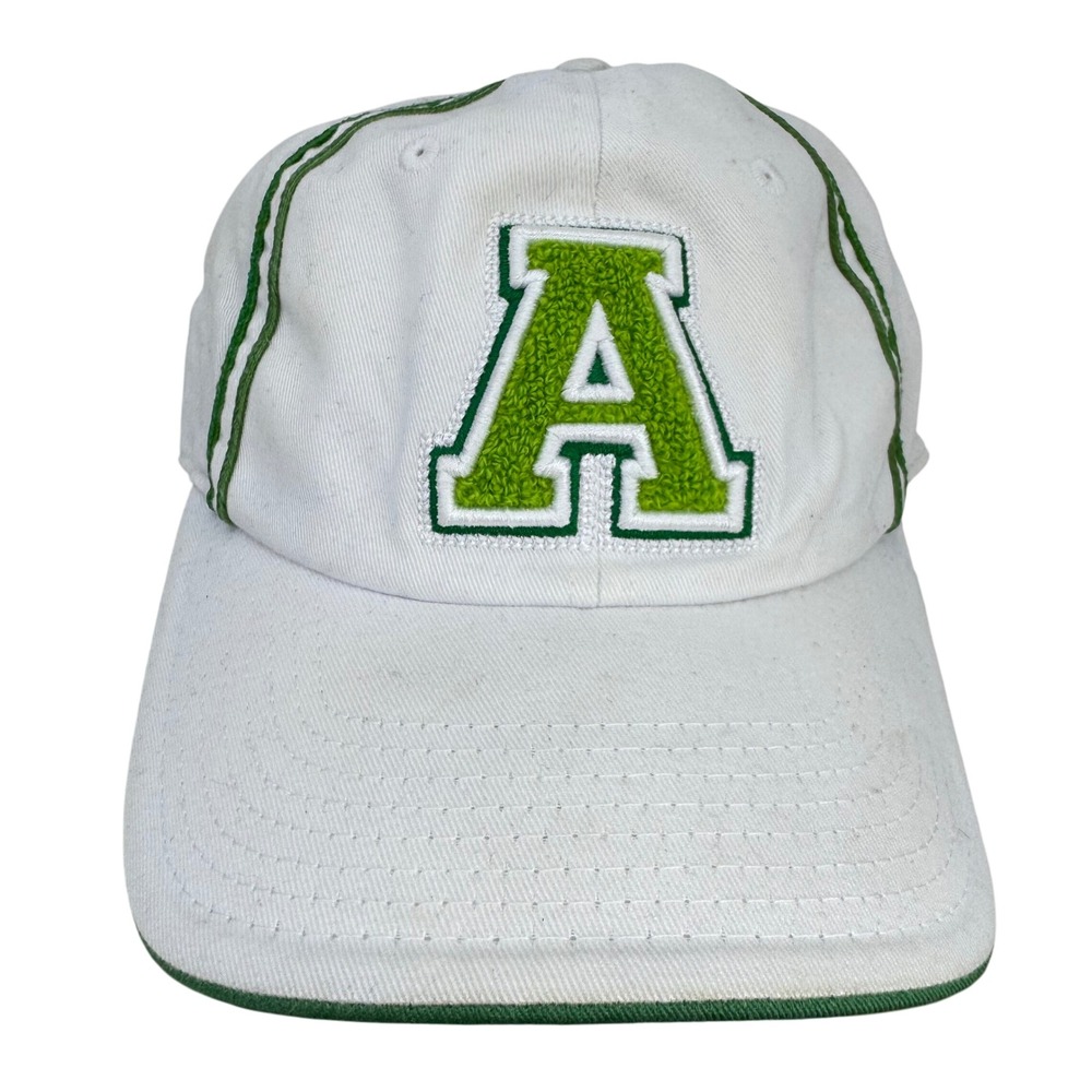 Vintage Style Adidas Baseball Cap Hat White Green Letter A Adjustable One Size